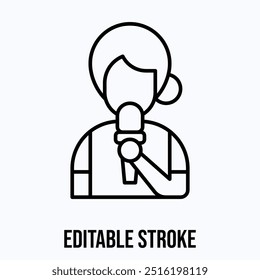 News Reporter Vector Icon, Female News Anchor, Isolated Lineal Vector Icon.