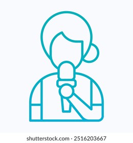 News Reporter Vector Icon, Female News Anchor, Isolated Lineal Gradient Vector Icon.