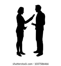 News reporter while interview silhouette vector