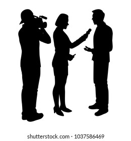 News reporter while interview silhouette vector