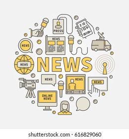 News round colorful illustration. Vector circular concept sign made with creative icons and word NEWS