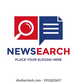 News search vector logo template. This design use chat paper with magnifying glass. Suitable for information