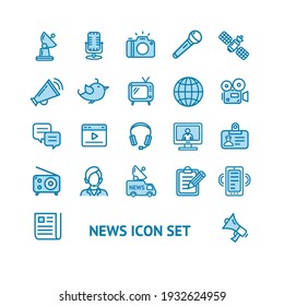 News Sign Color Thin Line Icon Set Include of Social Media and Microphone. Vector illustration of Icons