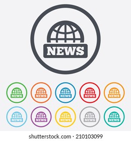 News sign icon. World globe symbol. Round circle buttons with frame. Vector