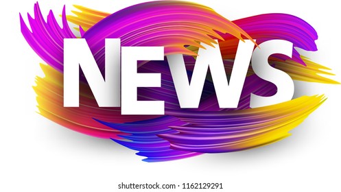 News Sign With Spectrum Brush Strokes On White Background. Colorful Gradient Brush Design. Vector Paper Illustration.
