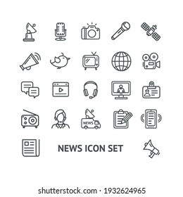 News Sign Thin Line Icon Set Include of Phone, Megaphone and Television. Vector illustration of Icons