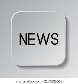 Vector de iconos simple de noticias. Diseño plano. Icono negro en botón cuadrado con sombra. Fondo gris.ai