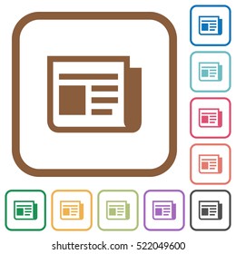 News simple icons in color rounded square frames on white background