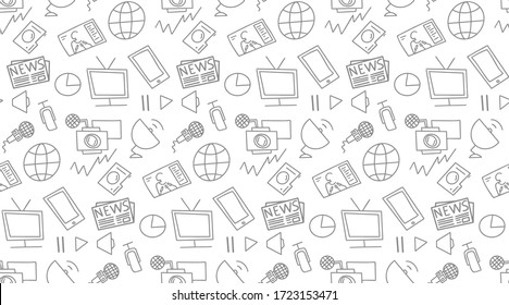  the news sketch vector seamless doodle pattern gray icons on a white background