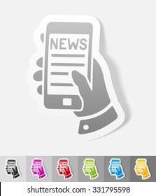 news in the smartphone paper sticker with shadow. Vector illustration