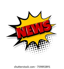 news, sms, message Comic text speech bubble balloon. Pop art style wow banner message. Comics book font sound phrase template. Halftone dot vector illustration funny colored design.