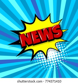 news, sms, message, Comic text speech bubble balloon. Pop art style wow banner message. Comics book font sound phrase template. Halftone radial vector illustration funny colored design.