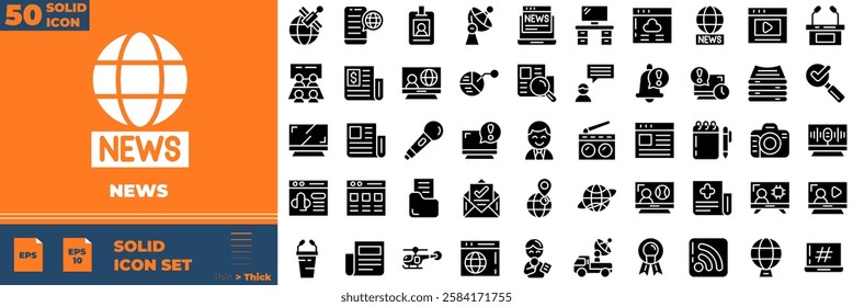 News Solid Editable Icons set. Vector illustration in modern thin solid style of news icons: broadcast, spread, information, etc