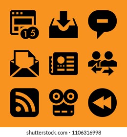 news, speak, chart, network, logo and object icon vector set. Flat vector design with filled icons. Designed for web and software interfaces