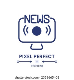 News streaming black solid desktop icon. Online media. Real-time broadcasting. Pixel perfect 128x128, outline 4px. Silhouette symbol on white space. Glyph pictogram. Isolated vector image