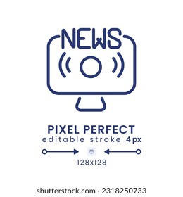 News streaming linear desktop icon. Online media. Real-time broadcasting. Pixel perfect 128x128, outline 4px. GUI, UX design. Isolated user interface element for website. Editable stroke