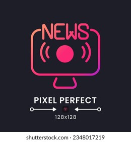 News streaming pink solid gradient desktop icon on black. Online media. Real-time broadcasting. Pixel perfect 128x128, outline 4px. Glyph pictogram for dark mode. Isolated vector image