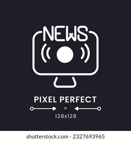 News streaming white solid desktop icon. Online media. Real-time broadcasting. Pixel perfect 128x128, outline 4px. Silhouette symbol for dark mode. Glyph pictogram. Vector isolated image