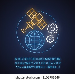 News studio neon light concept icon. Worldwide access idea. WWW. Glowing sign with alphabet, numbers and symbols. Vector isolated illustration
