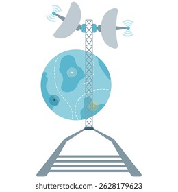 News transmission antenna, journalist and news illustration