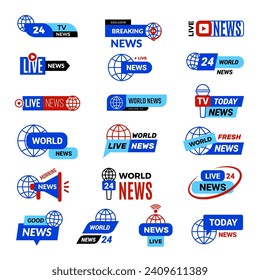 News tv logo. Entertainment badges collection recent vector live news social media templates