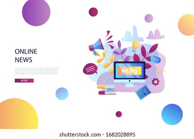 News update concept. Latest news article for landing page website, mobile app, online newspaper, banner. Vector Breaking news flat illustration  isolated on background