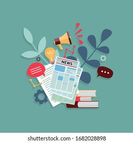 News update concept. Latest news article for landing page website, mobile app, online newspaper, banner. Vector Breaking news flat illustration  isolated on background