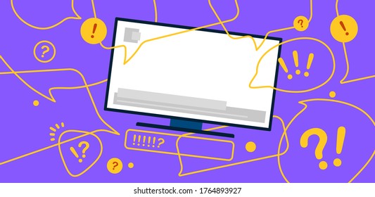 News update, flat vector design with modern elements isolated on bright  violet background. Urgent news in popular media. Tablet screen with important information for people