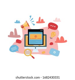 News update live video concept. Latest news article for landing page website, mobile app, online newspaper, banner. Vector Breaking news flat illustration  isolated on background