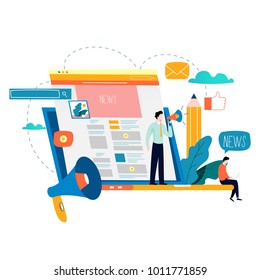News update, online news, newspaper, news website flat vector illustration. Webpage, information about events, activities, company information and announcements