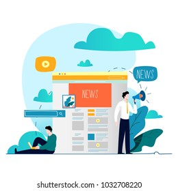 News update, online news, newspaper, news website flat vector illustration. News webpage, information about events, activities, company information and announcements