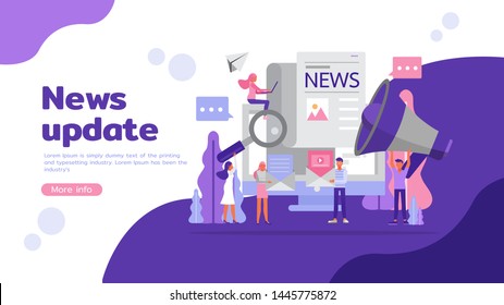 News Update And Online News. People Character Vector Design. For Landing Page, Web, Poster, Banner, Flyer And Greeting Card