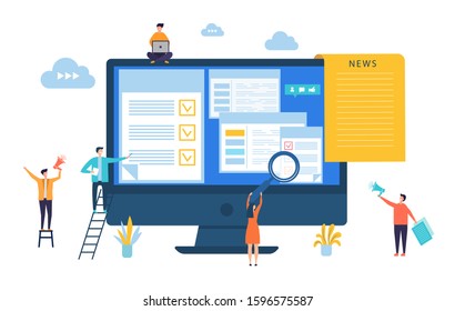 News update. Vector digital news, online newspaper concept. Site editing, content updating illustration