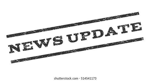 News Update watermark stamp. Text tag between parallel lines with grunge design style. Rubber seal stamp with scratched texture. Vector gray color ink imprint on a white background.