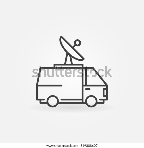 News van icon. Vector minimal\
outside broadcasting van sign or logo element in thin line\
style