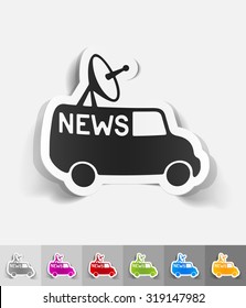 news van paper sticker with shadow. Vector illustration