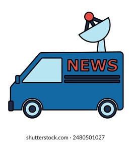 News Van with Satellite Dish. Broadcasting, Journalism, and Media Coverage