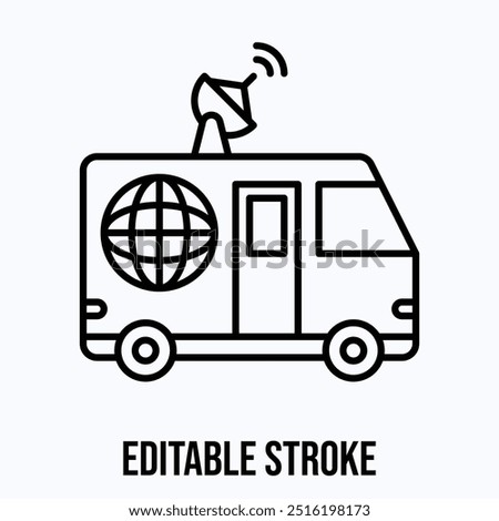 news van vector icon, Media Van, Isolated Lineal Vector Icon.