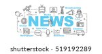 news vector banner design concept, flat style with thin line art news icons on white background