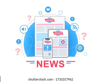 Concepto de diseño de banner vectorial de noticias. Noticias en línea, periódico, sitio web de noticias. Ilustración vectorial plana. 