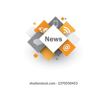 NEWS vector concept with related symbols on gray and orange cubes