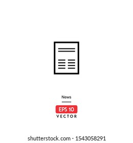 News vector icon, with line style illustration of a newspaper, isolated on white background. EPS10 - Vector