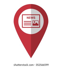 news - vector icon; red map  pointer