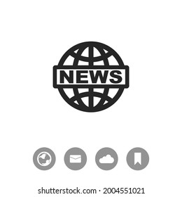 News vector icon. World globe symbol.  Classic flat style. Quality design element.