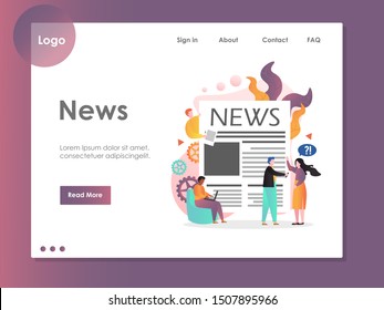 News vector website template, web page and landing page design for website and mobile site development. Press, mass media, daily news reports creating concept.