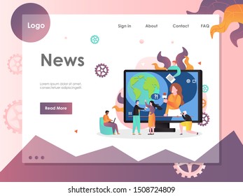 News vector website template, web page and landing page design for website and mobile site development.  