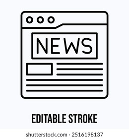 news web page vector icon, News portal website wireframe interface. Isolated Lineal Vector Icon.