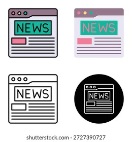 Icono del Vector de la página de Web de noticias, interfaz del marco del alambre de Sitio web del portal de Noticias. Adecuado Para App Móviles, App De Web Y Medios Impresos. Múltiples iconos de estilo, 