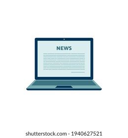 News website interface on laptop screen, flat vector illustration isolated.