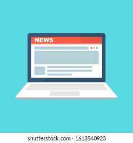 News website on laptop screen. Online news. Modern flat design vector illustration
